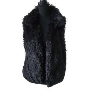 Size Small BLACK SHAGGY FAUX-FUR POCKETED OUTERWEAR VEST Coat Jacket Fall Winter